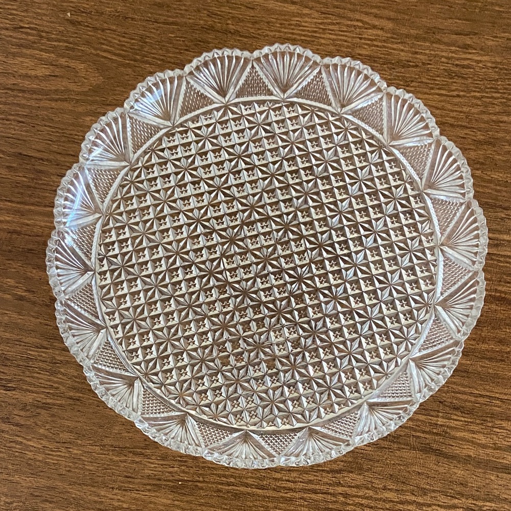 Vintage Hoya Corporation Cut Glass Crystal Platter 12” Diameter RARE FIND